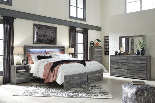 Baystorm - 5 Pc. - Chest, Queen Panel Bed with 2 Storage Drawers - Gray