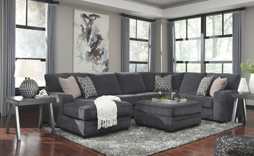 Tracling - 4 Pc. - Left Arm Facing Corner Chaise 3 Pc Sectional, Ottoman - Slate