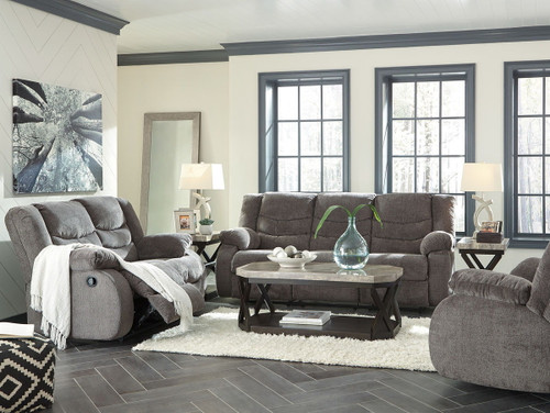 Tulen - 3 Pc. - Reclining Sofa, Loveseat, Rocker Recliner - Gray