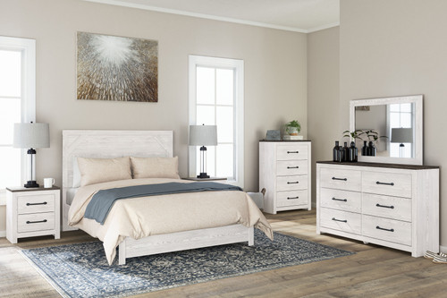 Gerridan - 4 Pc. - Dresser, Mirror, Queen Panel Bed - White / Gray