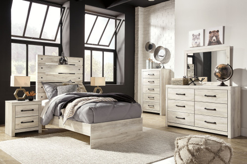 Cambeck - 7 Pc. - Dresser, Mirror, Twin Panel Bed, 2 Nightstands - Whitewash