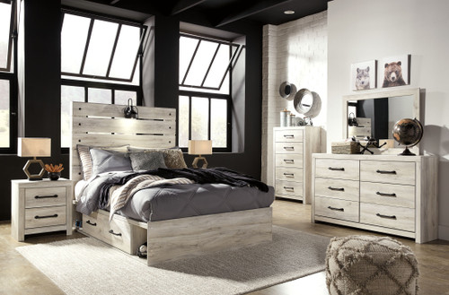 Cambeck - 9 Pc. - Dresser, Mirror, Full Panel Bed with 4 Storage Drawers, 2 Nightstands - Whitewash