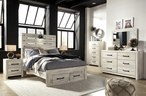 Cambeck - 5 Pc. - Dresser, Mirror, Full Panel Bed with 2 Storage Drawers - Whitewash