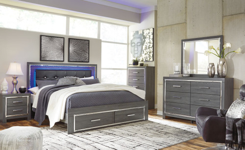 Lodanna - 9 Pc. - Dresser, Mirror, Chest, King Platform Bed with 2 Storage Drawers, 2 Nightstands - Gray