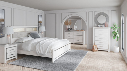 Altyra - 6 Pc. - Dresser, Mirror, Chest, King Panel Bookcase Bed - White