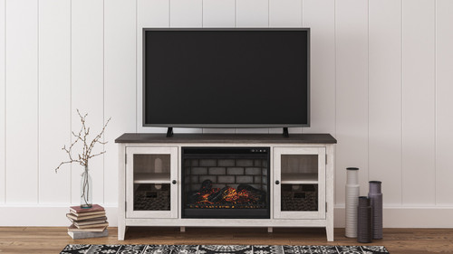 Dorrinson - 60" TV Stand with Faux Firebrick Fireplace Insert - White / Black / Gray
