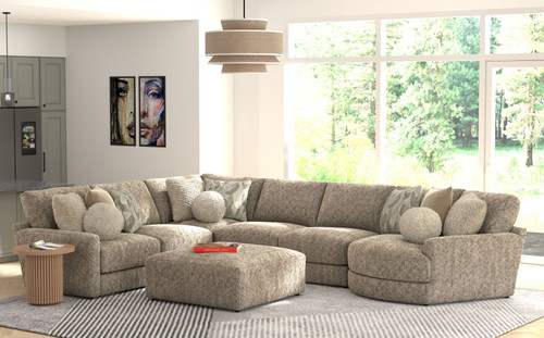 Turner - 5 Piece Sectional With RSF Cuddler With Cocktail Ottoman - Mushroom