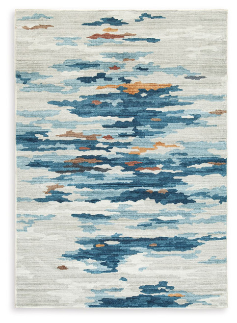 Vinlett - 8' x 10' Washable Rug - Cream / Blue / Brown