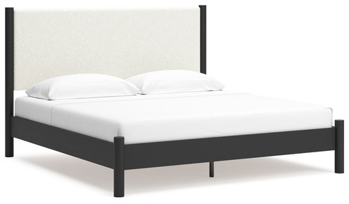 Cadmori - King Upholstered Panel Bed - Black / White