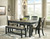 Tyler Creek - 6 Pc. - Dining Room Table, 2 Side Chairs, 2 Upholstered Side Chairs, Bench - Dark Gray