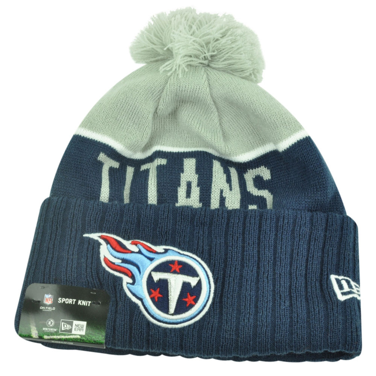 Official New Era Tennessee Titans Sideline Navy Bobble Beanie Hat  A11220_B99