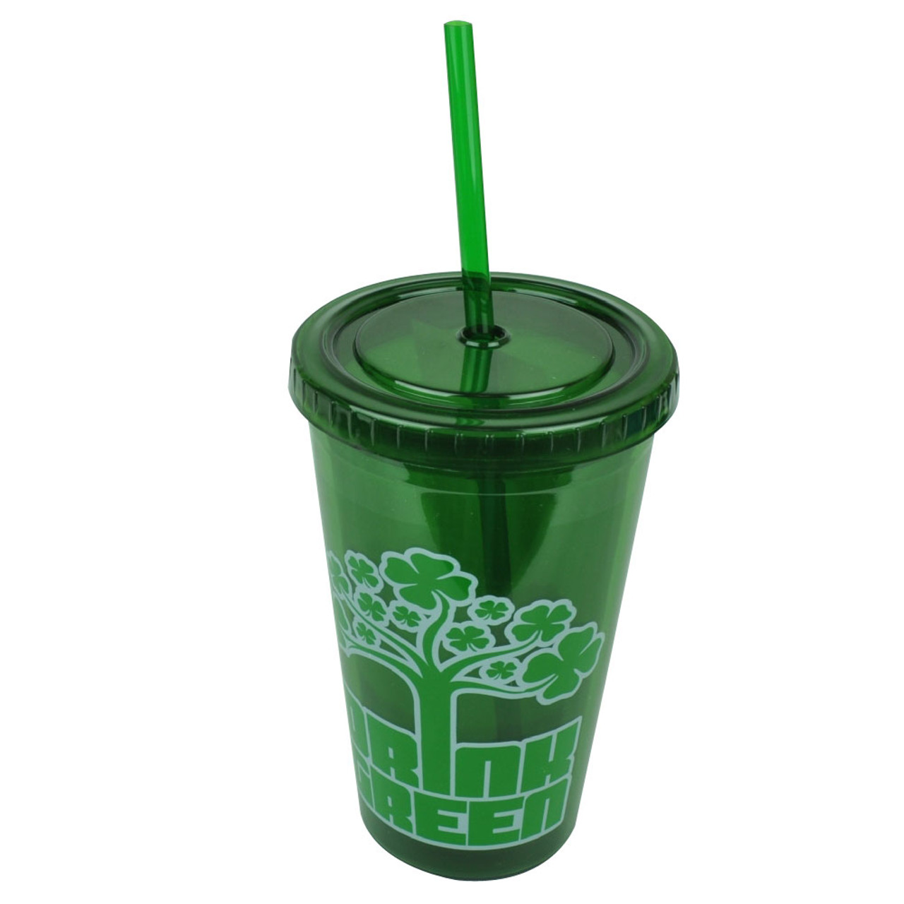 St Saint Patricks Day Drink Green Lucky Tumbler Cup Straw 16oz Water Plastic  - Cap Store Online.com