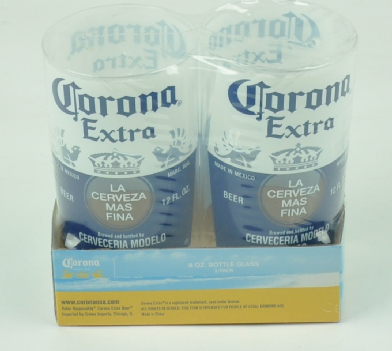 Corona Extra 8oz Bottle Cup 2 Pack Cerveza Beer Beverage Drink Acrylic Glass 