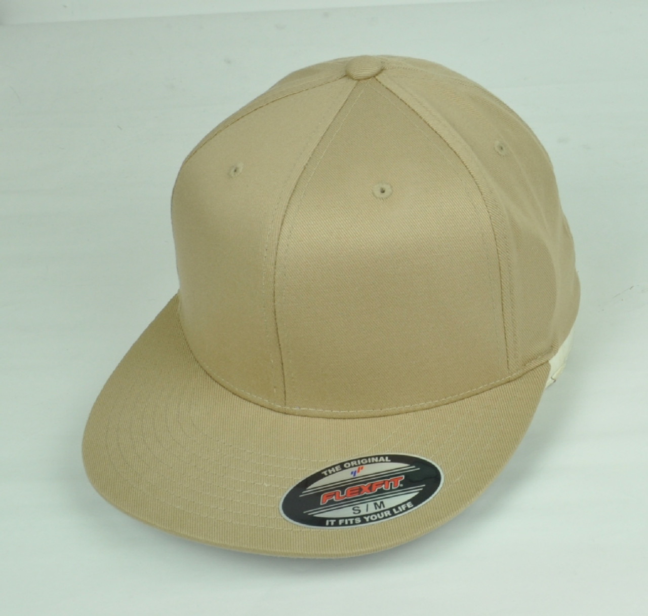 Hat Color Store Flat Large Cap Stretch Bill Fit Cap Plain - Flex Khaki Blank Solid XLarge