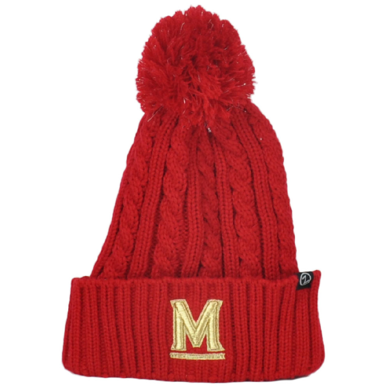 NCAA Zephyr Maryland Terrapins Red Winter Sports Pom Pom Cuffed Knit Hat - Store Online.com