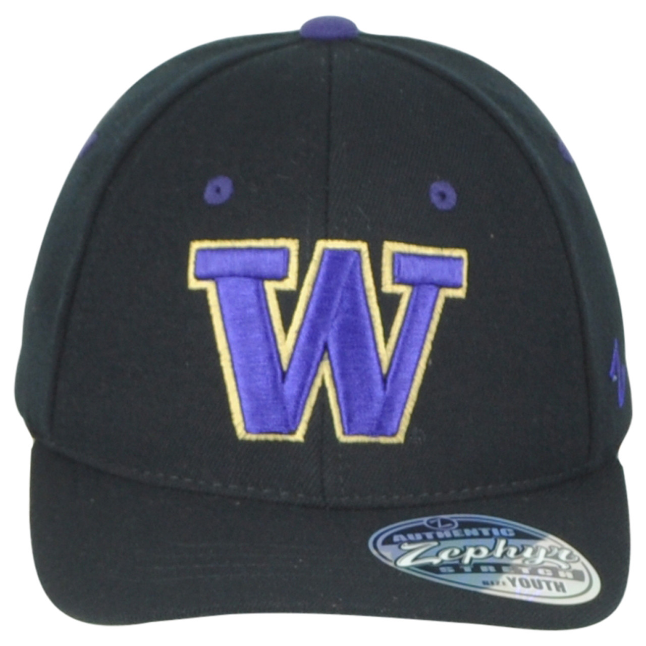 NCAA Zephyr Washington Huskies Black Fitted Logo Curved Bill Youth Kids Hat  Cap - Cap Store Online.com