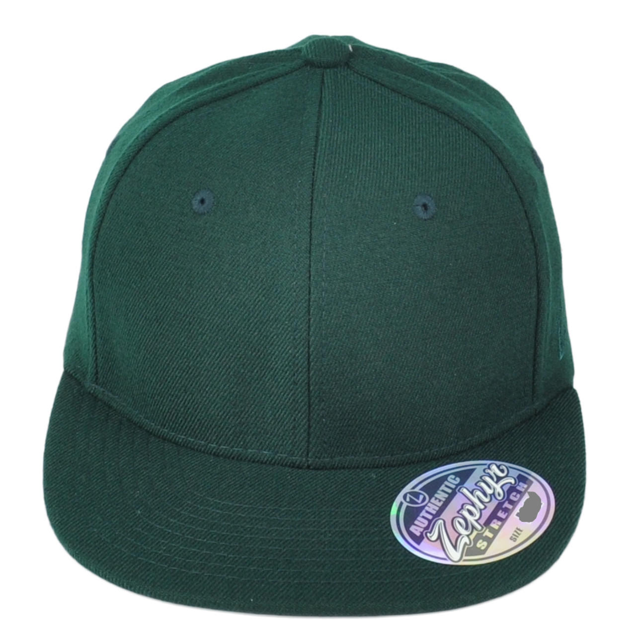 Zephyr Dark Forest Green Flex Medium/Large Cap Hat Flat Store Blank Bill Fit - Cap Stretch