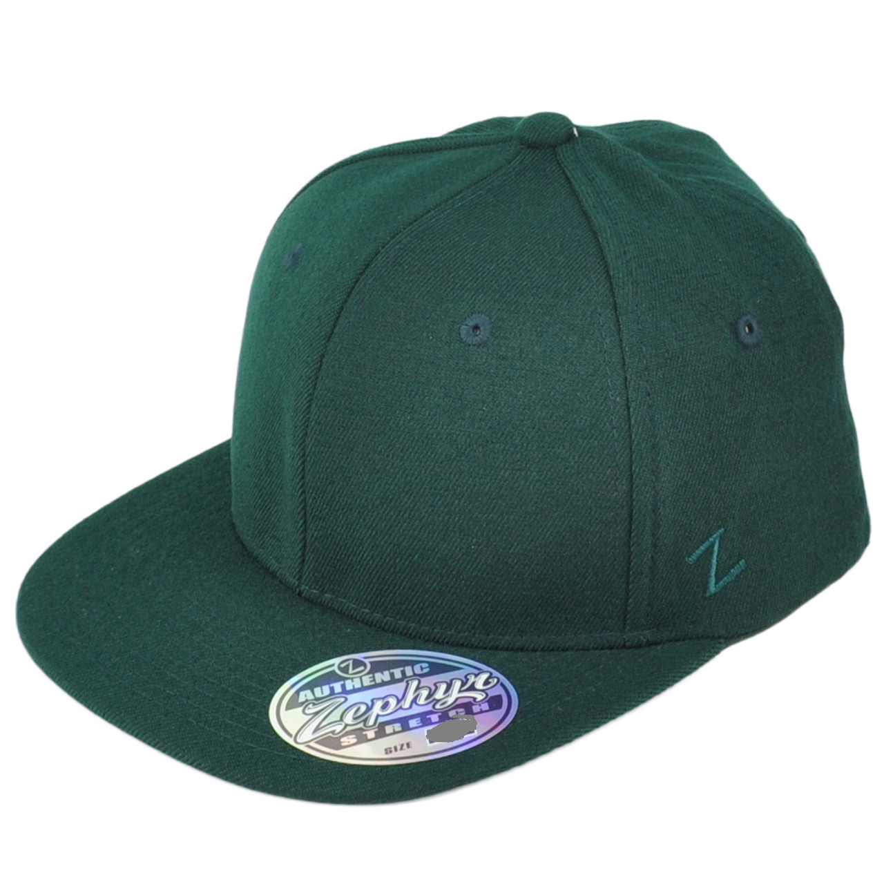 Zephyr Dark Forest Green Flex Fit Medium/Large Flat Bill Blank Stretch Hat  Cap - Cap Store