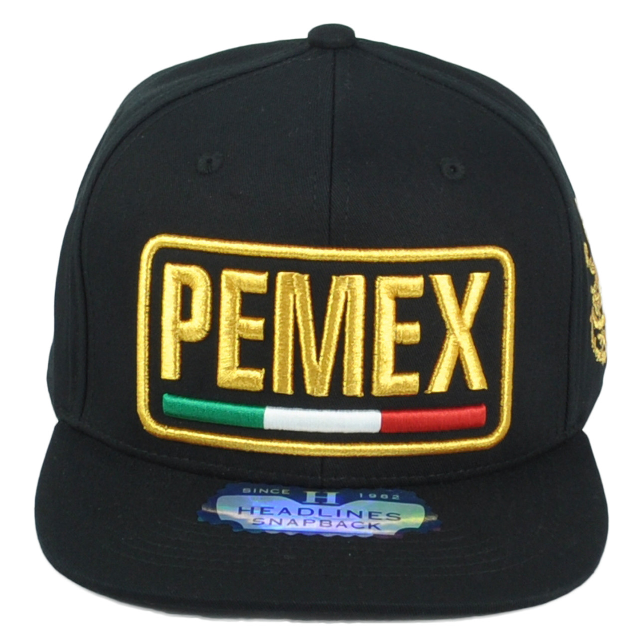 Pemex Mexico State Shield Flag Adjustable Flat Bill Adults Black Gorra Hat  Cap - Cap Store Online.com