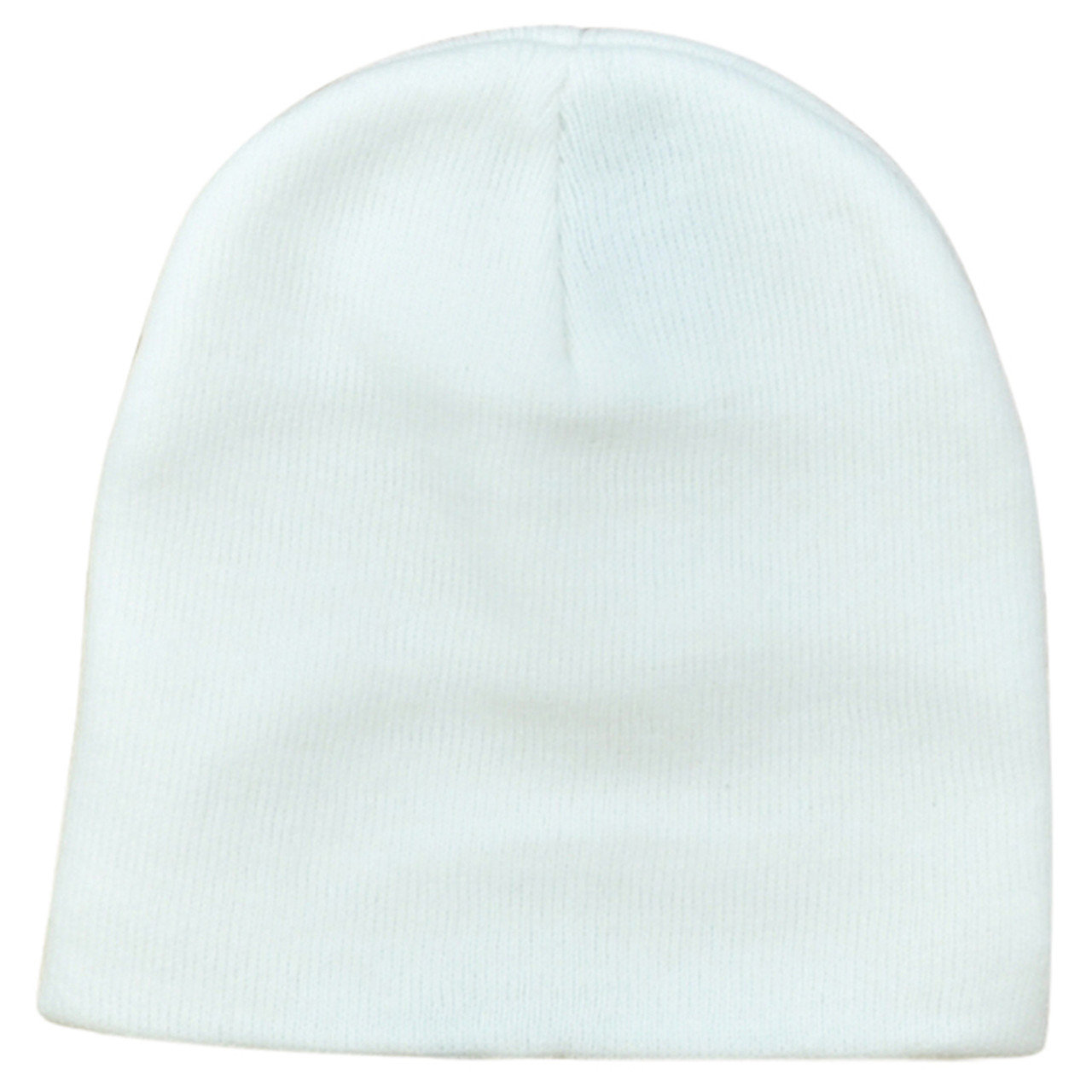 White Cuffless Blank Solid Color Plain Adults unisex Skully Beanie Knit Hat