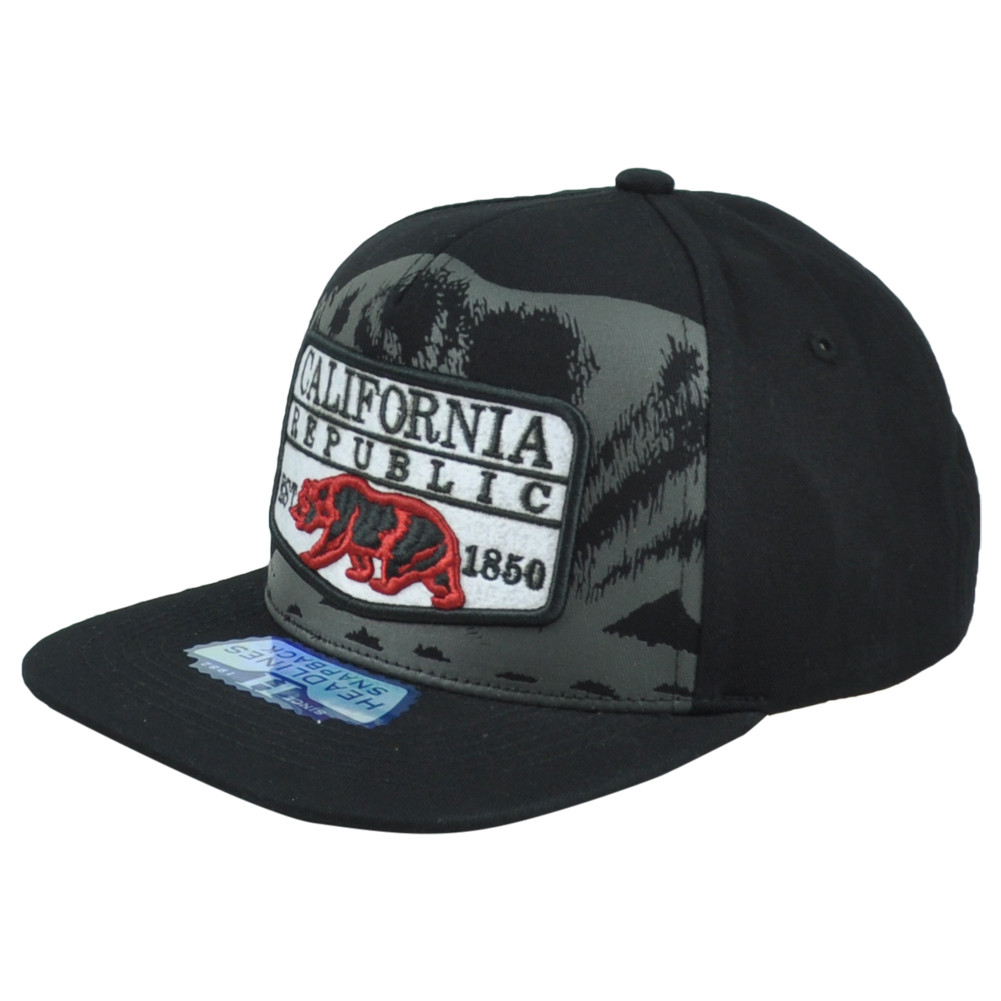 Republic California Cali USA Est 1850 Flat Bill Adults Black