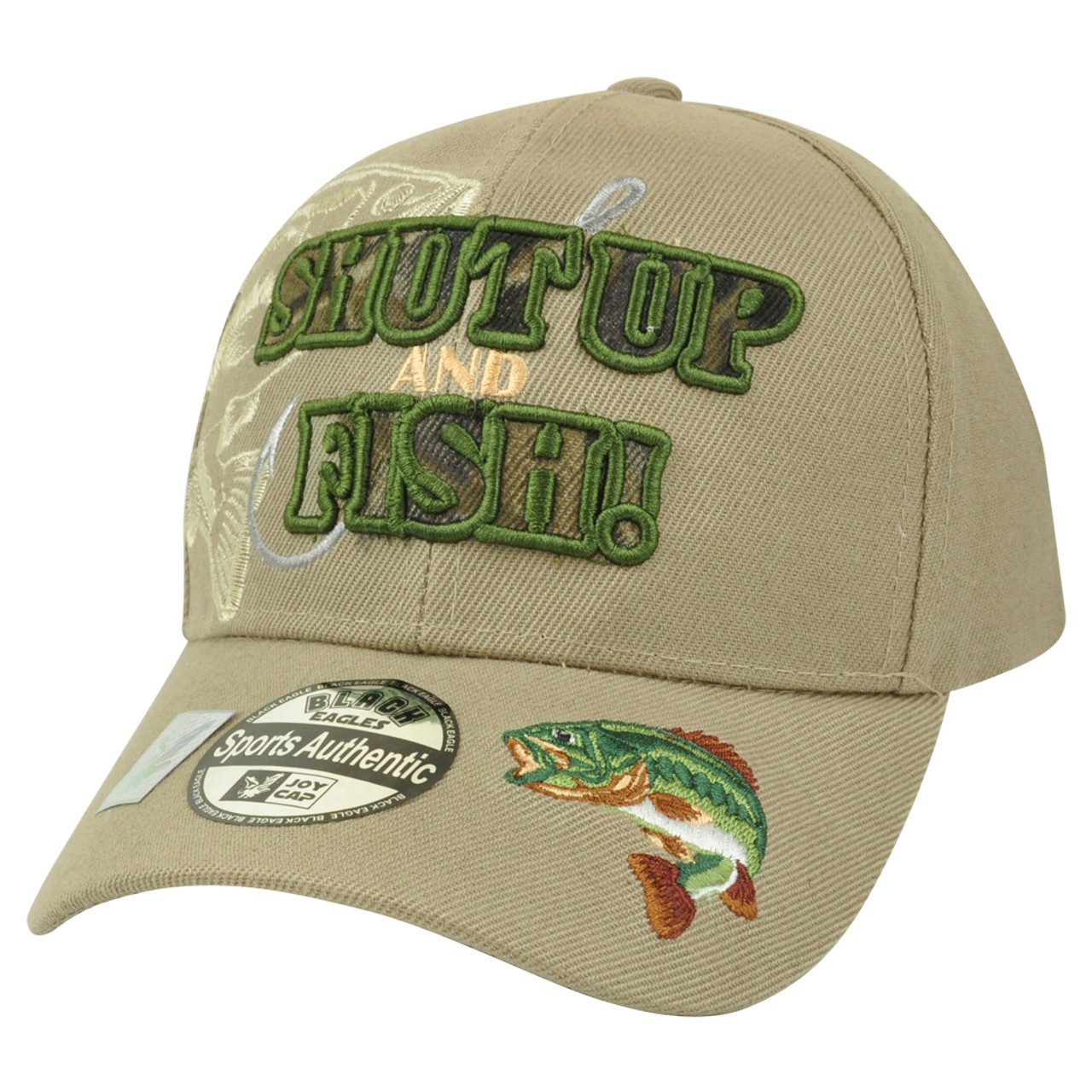 Shut Up and Fish Fishing Bass Hook Outdoors Beige Velcro Camping