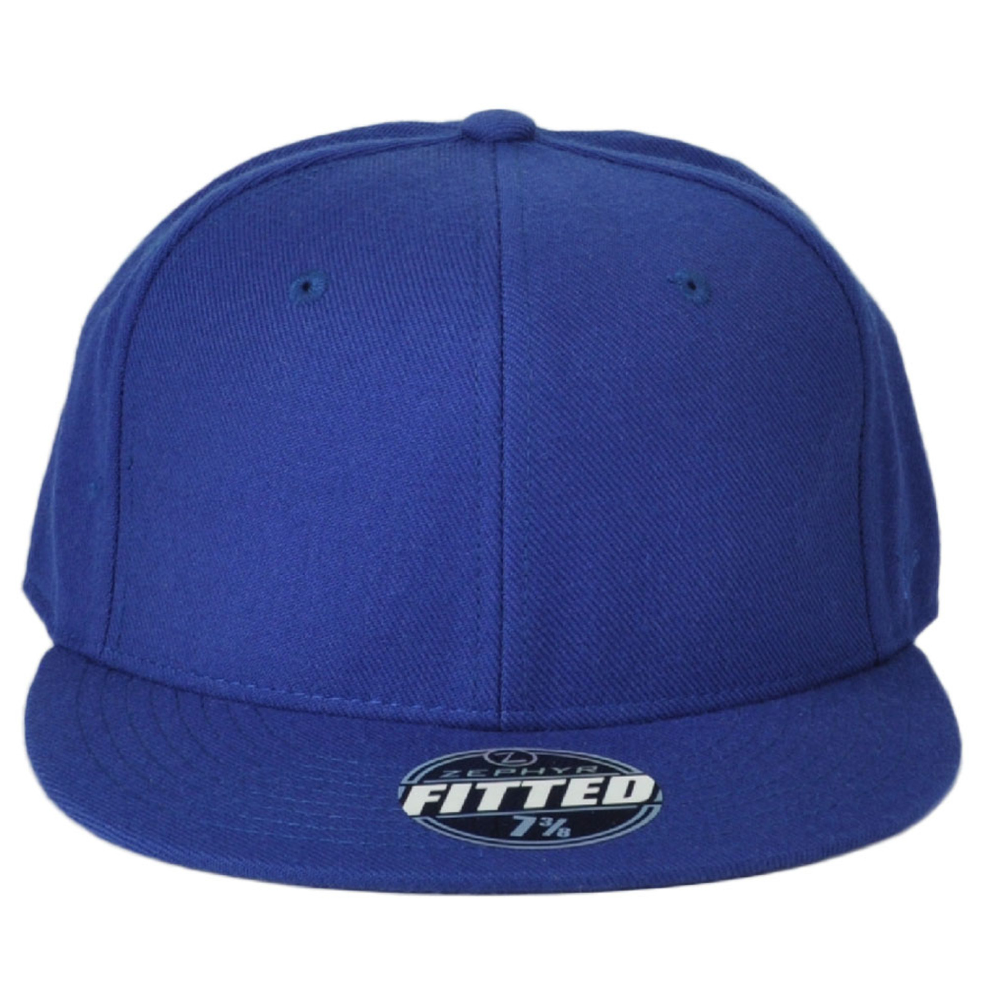 Zephyr Blue Fitted 7 3/8 Structured Flat Bill Blank Plain Solid Color