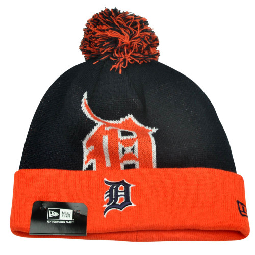 MLB New Era Detroit Tigers Woven Biggie 2 Cuffed Beanie Winter Pom Warm Knit Hat
