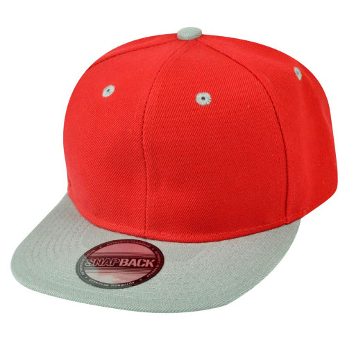 Blank Plain Two Tone Red Grey Adjustable Snapback Flat Bill Acrylic Hat Cap 