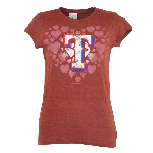 MLB Texas Rangers Women Heart Distressed Glitter Tshirt Tee Rhea Ladies