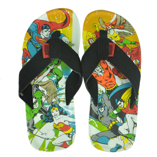 Justice League of America Action Print Super Hero Nubuck Flip Flops Sandals 