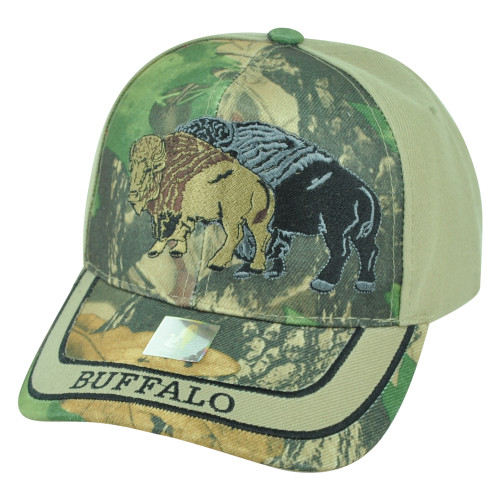 Buffalo Wild Animal Camouflage Camo Two Tone Outdoors Velcro Adjustable Hat Cap