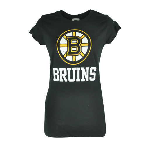 NHL Boston Bruins Snowbird Women Ladies Hockey Black Tshirt Distressed Tee