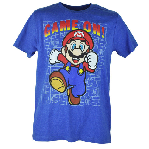 Super Mario Game On Nintendo Video Game Graphic Heather Blue Tshirt Tee 