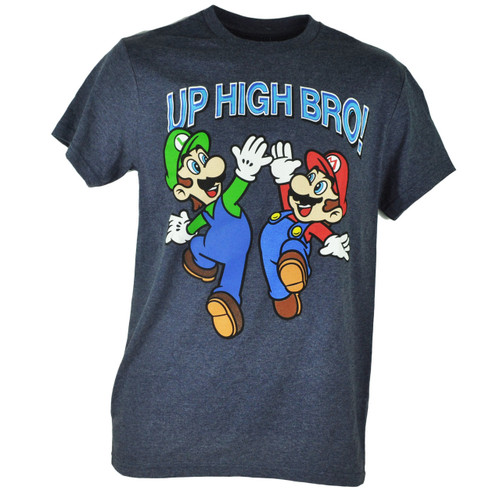 Super Mario Luigi Up High Bro Nintendo Video Game Heather Navy Tshirt Tee 