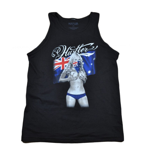 Hustler Australia Flag Explicit Naked Women Men Adult Black Tank Top Shirt 