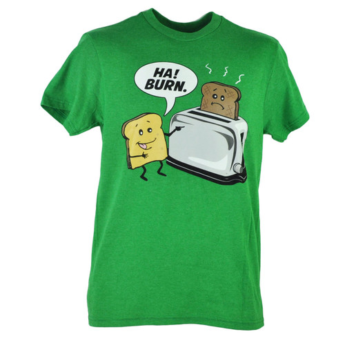 Ha! Burn Bread Toast Toaster Funny Humor Heather Green Graphic Tshirt Tee 