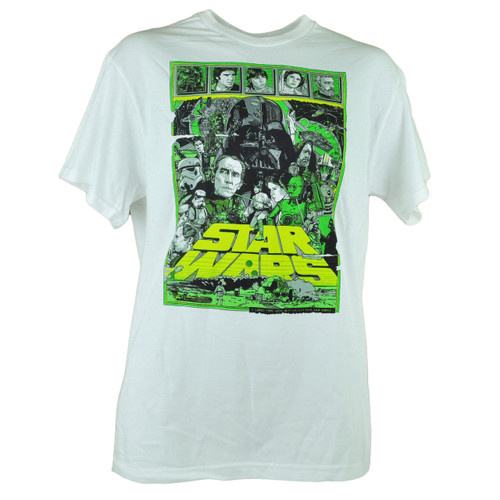 Star Wars Movie Episodes Cartoon Sketched Cast Graphic White Tshirt Tee 