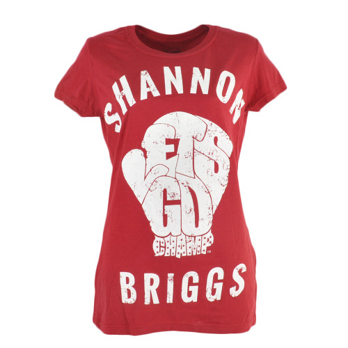 Shannon Briggs The Cannon Lets Go Champ Womens Tshirt Tee Distressed Print Red