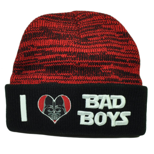 I Love Bad Boys Star Wars Knit Beanie One Size Blck Red Movie Cuffed Darth Vader