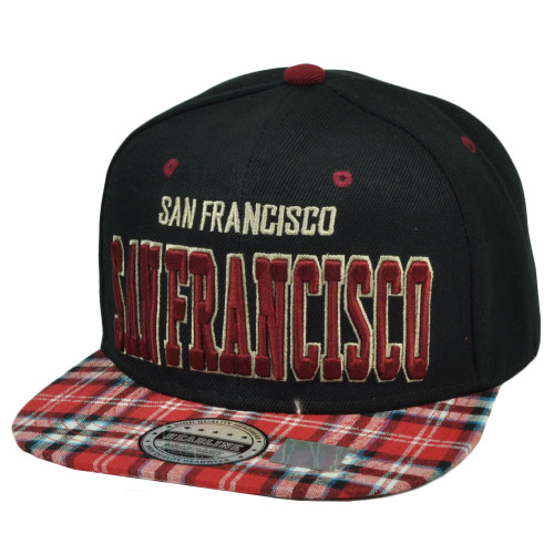 San Francisco Plaid Flat Bill Hat Cap City California Snapback Golden Gate Blck