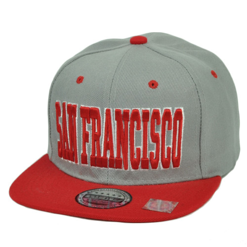 San Francisco Flat Bill Hat Cap City California Snapback Golden Gate Gray Red