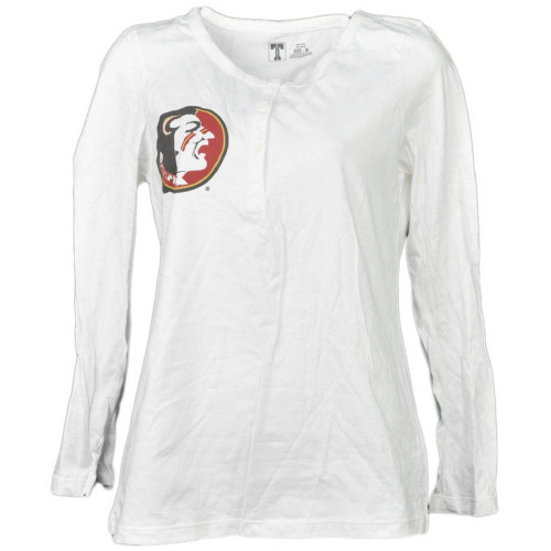 NCAA Florida State Seminoles White Womens Long Sleeve Henley Fear the Spear Tee