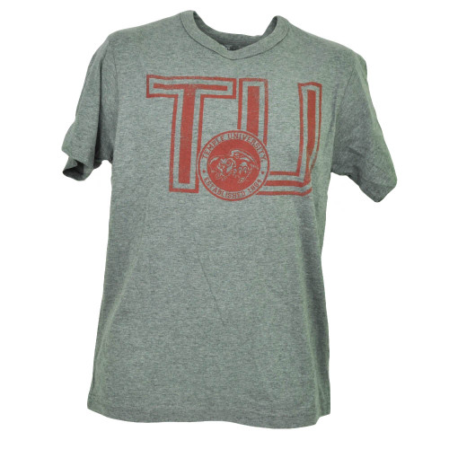 NCAA Temple Owls Crest Gray Short Sleeve Tshirt Tee Crew Neck Mens Distressed