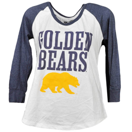 NCAA California Golden Bears Mid Sleeve Tshirt Tee Womens White Blue Crew Neck