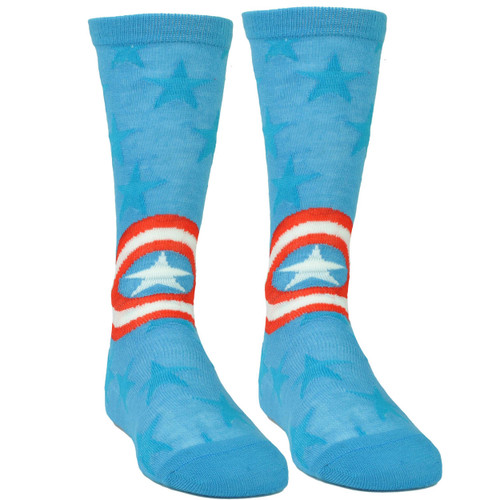 Marvel Captain America Blue Long Socks Size 6-12 Super Hero Comic Book Stars 