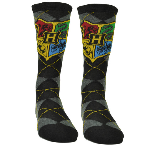 Harry Potter Hogwarts Four Houses Argyle Long Socks Size 6-12 Movie Black Gray