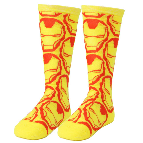 Marvel Iron Man Yellow Red Long Sock Size 6-12 Super Hero Comic Book Cartoon 