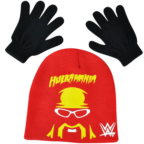 WWE Hulkamania Hulk Hogan Beanie Knit Glove Set Wrestler Wrestling Entertainment