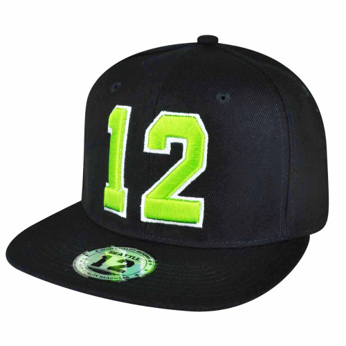 Black 12 Player Flat Bill Snapback Hat Cap Seattle Fan Game Spirit Adjustable